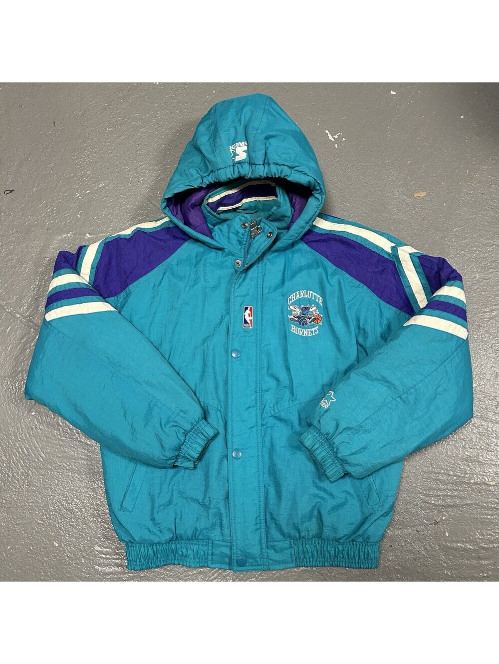 VINTAGE 90s Charlotte Hornets Starter RARE Jacket Teal NBA Purple Size XL